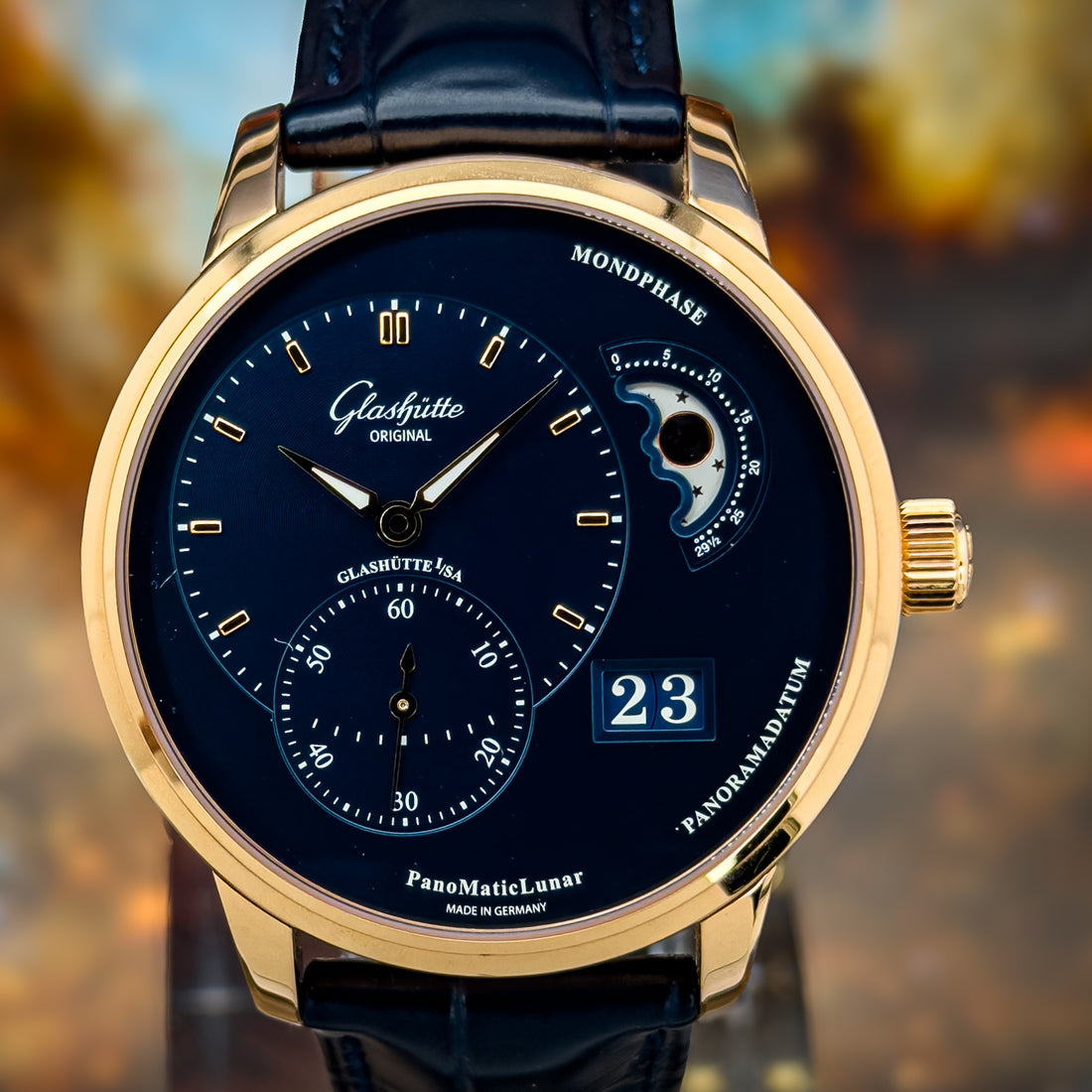 Glashütte Original PanoMaticLunar 1-90-02-11-35-61 Red Gold Blue Dial 2025 Full Set