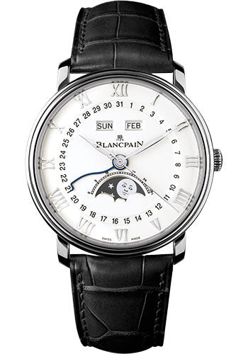 Blancpain Villeret Quanti?me Complet Watch - 40mm Steel Case - White Dial - Black Alligator Strap - 6654-1127-55B