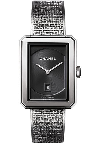 Chanel BOYFRIEND TWEED Quartz Watch - Medium Steel Case - Black Dial - Steel Bracelet - H4878