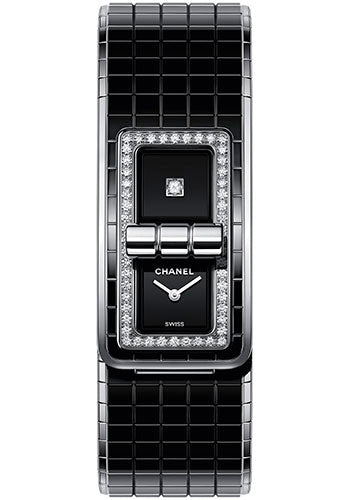 Chanel CODE COCO Quartz Watch - Steel Case - Diamond Bezel - Black Dial - Steel And Black Ceramic Bracelet - H5148
