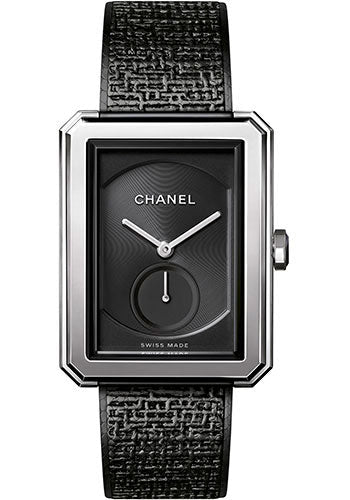 Chanel BOYFRIEND TWEED Manual-Wind Watch - Large Steel Case - Black Dial - Steel Bracelet - H5201
