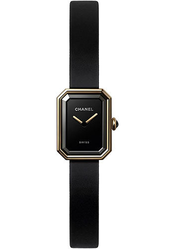 Chanel Premiere Velours Quartz Watch - Yellow Gold Case - Black Dial - Black Rubber Strap - H6125