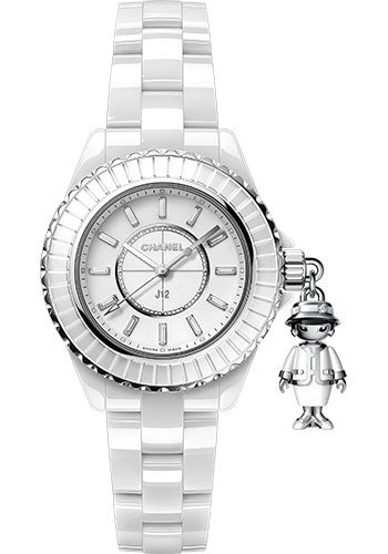 Chanel Mademoiselle J12 Acte II Quartz Watch, 33 mm - 33mm White Ceramic And White Gold Diamond Case - White Diamond Dial - White Ceramic Bracelet - H6478