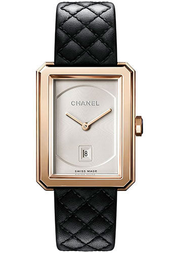 Chanel BOYFRIEND Quartz Watch - Medium Beige Gold Case - Opaline Dial - Black Strap - H6588
