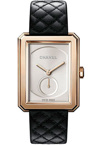 Chanel BOYFRIEND Manual-Wind Watch - Large Beige Gold Case - Opaline Dial - Black Strap - H6589