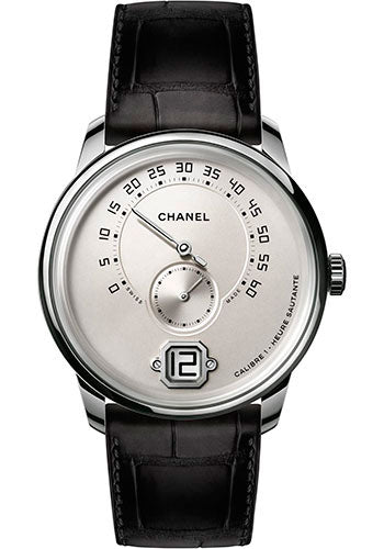 Chanel Monsieur Manual-Wind Watch - White Gold Case - Ivory Opaline Dial - Black Strap - H6672
