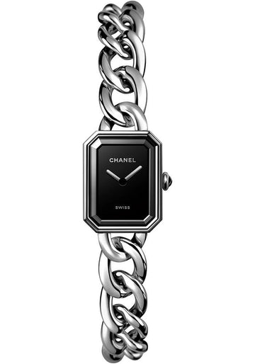 Chanel Premiere Gourmette Chain Quartz Watch - Small Steel Case - Black Dial - Steel Chain Bracelet - H7019