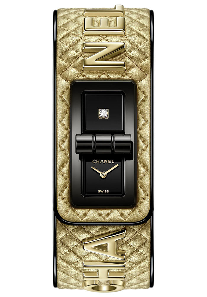 Chanel CODE COCO CYBERGOLD Quartz Watch - Steel Case - Black Dial - Golden Quilted Strap - H7945
