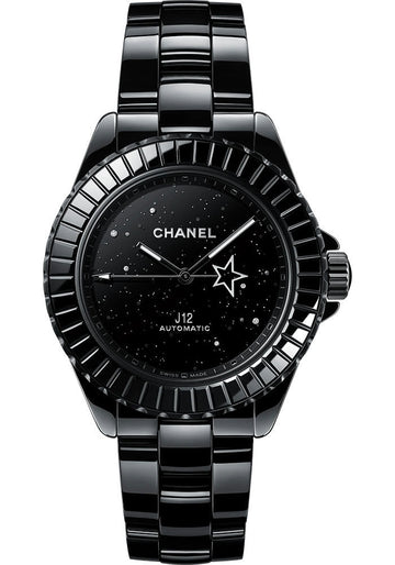 Chanel J12 INTERSTELLAR Automatic Watch - 38mm Black Ceramic And Steel Case - Aventurine Effect Black Glittery Diamond Dial - Black Ceramic Bracelet - H7989