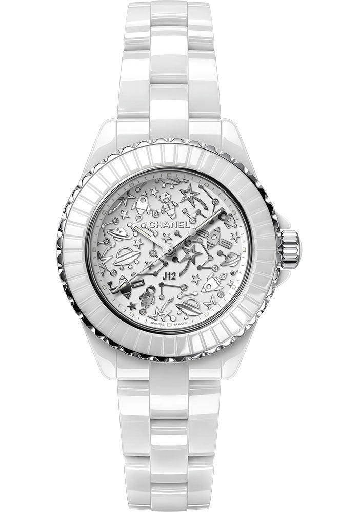 Chanel J12 COSMIC Quartz Watch, 33 MM - 33mm White Ceramic And Steel Case - White Diamond Dial - White Ceramic Bracelet - H7990