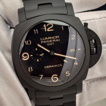 Panerai Luminor 1950 3 Days GMT Tuttonero Ceramica PAM00438 44mm Complete Set + 2 Extra Straps