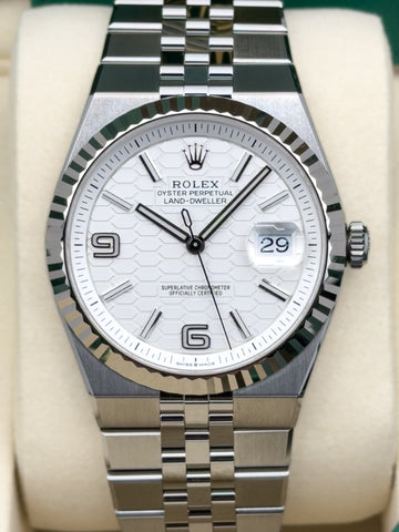 Rolex Land-Dweller 40 127334 18k White Gold Fluted Bezel White Dial Flat Jubilee 2025