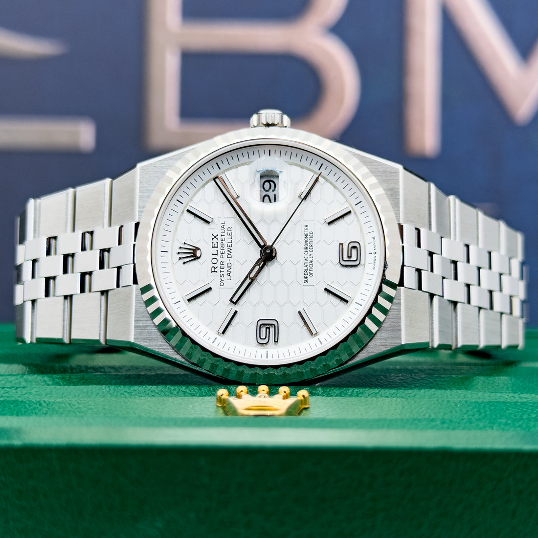 2026 Rolex Land-Dweller 40MM White "Honeycomb" Dial Flat Jubilee Bracelet (127334)