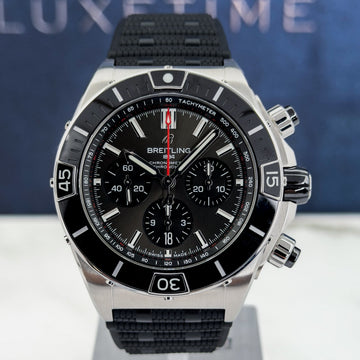 Breitling Super Chronomat B01 44 Watch - Stainless Steel - Black Dial - Black Rubber Strap - Folding Buckle - AB0136251B2S1