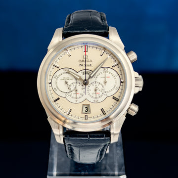 Omega De Ville 4 Counters Chronograph White Gold 41MM Ivory Dial Leather Strap