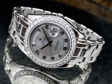 Rolex Day-Date Masterpiece Ref. 18946 Platinum 39mm Diamond-Set Silvered Dial Baguette Diamond Markers Pearlmaster Bracelet