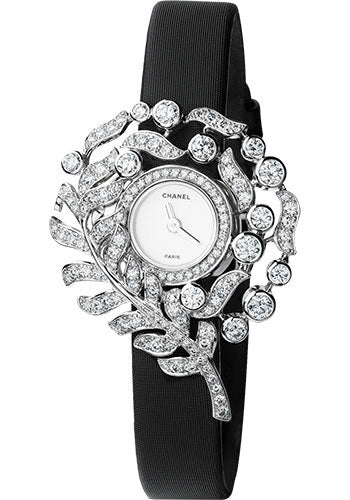 Chanel Plume de CHANEL Jewelry Watch - Feather Motif - White Gold Case - Black Satin Strap - J60409