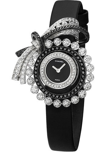 Chanel Ruban Jewelry Watch - Ribbon Motif - White Gold Case - Black Satin Strap - J60412