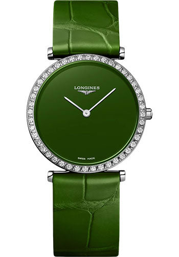 Longines La Grande Classique De Longines Quartz Watch - 29 mm Steel Diamond Case - Green Dial - Green Strap - L4.523.0.60.2