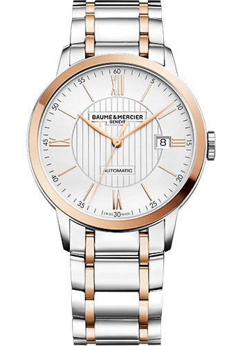 Baume & Mercier Classima Automatic Watch - Date - 18k Pink Gold Capped - 40 mm Pink Gold Capped Steel Case - Silver Dial - Two-Tone Bracelet