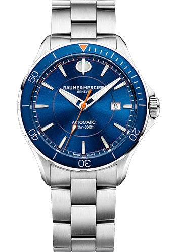 Baume & Mercier Clifton Club Automatic Watch - Date Display - 42 mm Steel Case - Blue Dial - Steel Bracelet