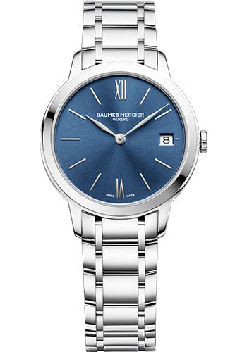 Baume & Mercier Classima Quartz Watch - Date Display - Diamond-Set - 31 mm Steel Case - Blue Dial - Steel Bracelet