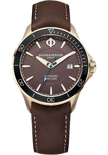 Baume & Mercier Clifton Club Automatic Watch - Date Display - Bronze - 42 mm Bronze Case - Brown Dial - Black Rubber Strap