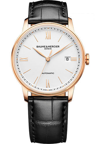 Baume & Mercier Classima Automatic Watch - 18K Pink Gold Titanium - 39 mm 18K Pink Gold And Titanium Case - Silver Dial - Black Alligator Strap