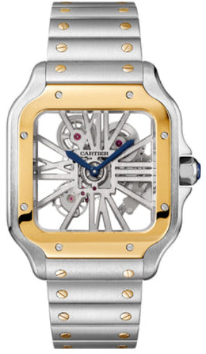 Cartier Santos De Cartier Skeleton Large Manual Yellow Gold and Steel Leather Interchangeable Metal and Leather Bracelets - WHSA0019
