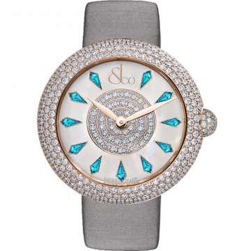 Jacob & Co. Brilliant Half Pave Rose Gold Icy Blue Sapphires 38 mm BQ020.40.RH.KG.A