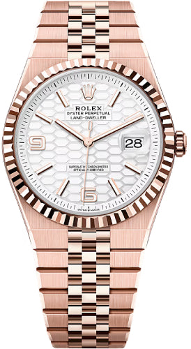 Rolex Land-Dweller 40 Everose Gold Intense White Honeycomb Motif Dial Fluted Bezel Flat Jubilee Bracelet 127335 - 2025